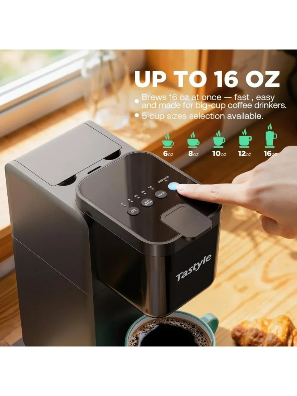 Single Serve Coffee Maker for Hot & Iced Brews, Bold Flavor, 16 Oz Capacity